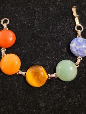 Chakra bracelet with real gemstones and vintage foldover clasp